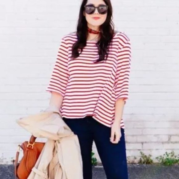 Free People Top Cannes Tee Red White Stripe Size S NWT - Picture 2 of 15